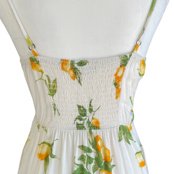 White Lemon Print Tie Front Noodle Strap A-line Mini Dress - Picture 6 of 16